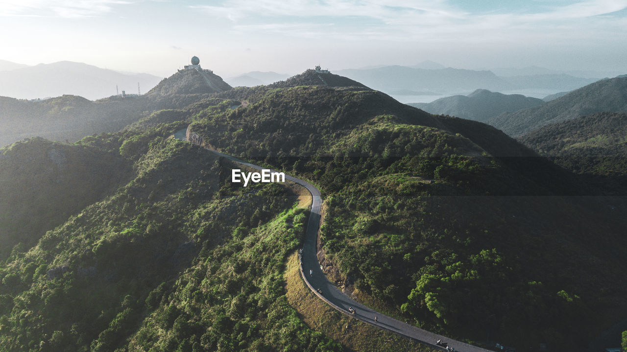 High angle view of mountains against sky