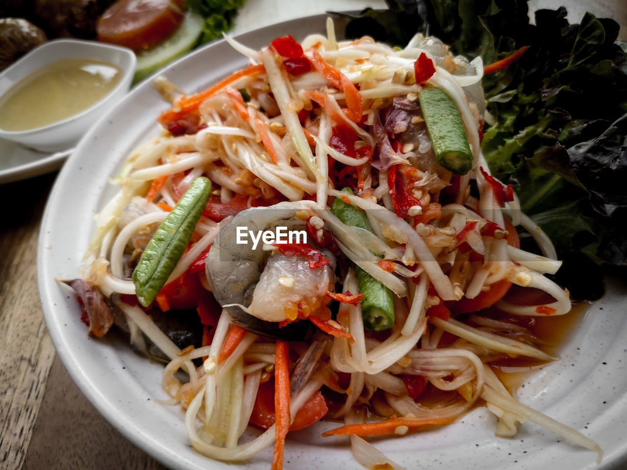 High angle view of meal served on table