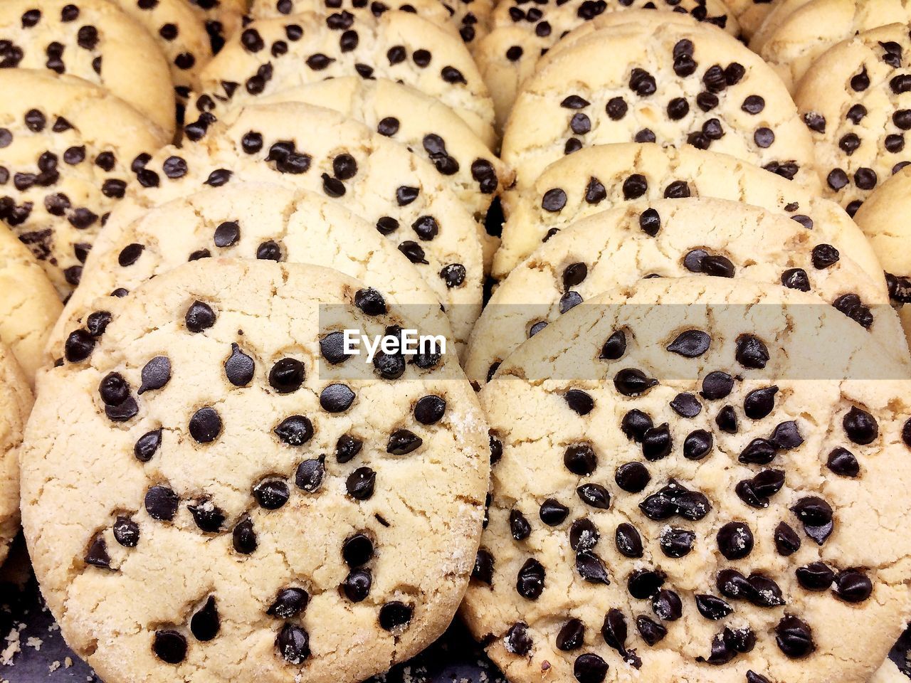 Full frame shot of chocolate chip cookies