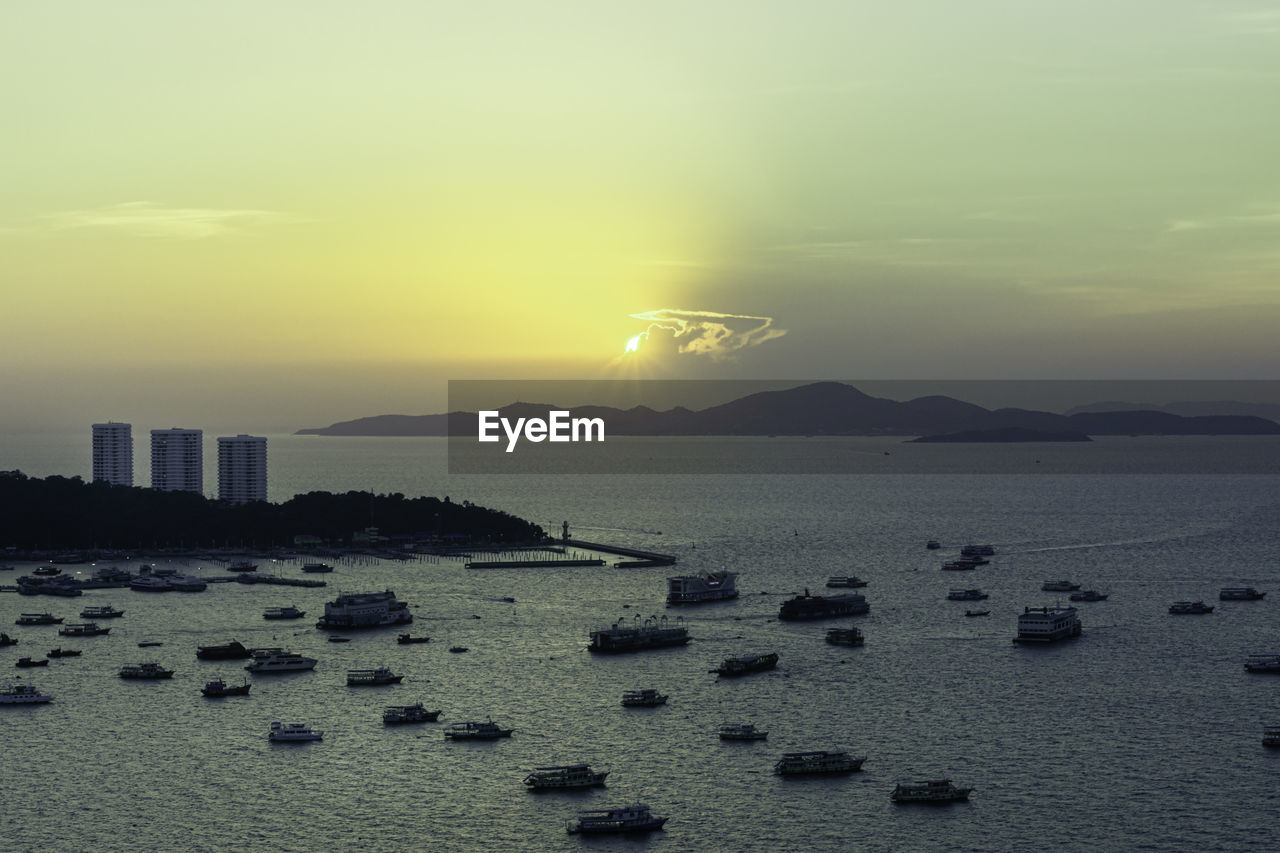 SCENIC VIEW OF SEA AGAINST SUNSET SKY