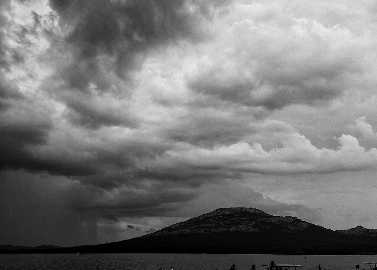 Scenic view of mountains against cloudy sky