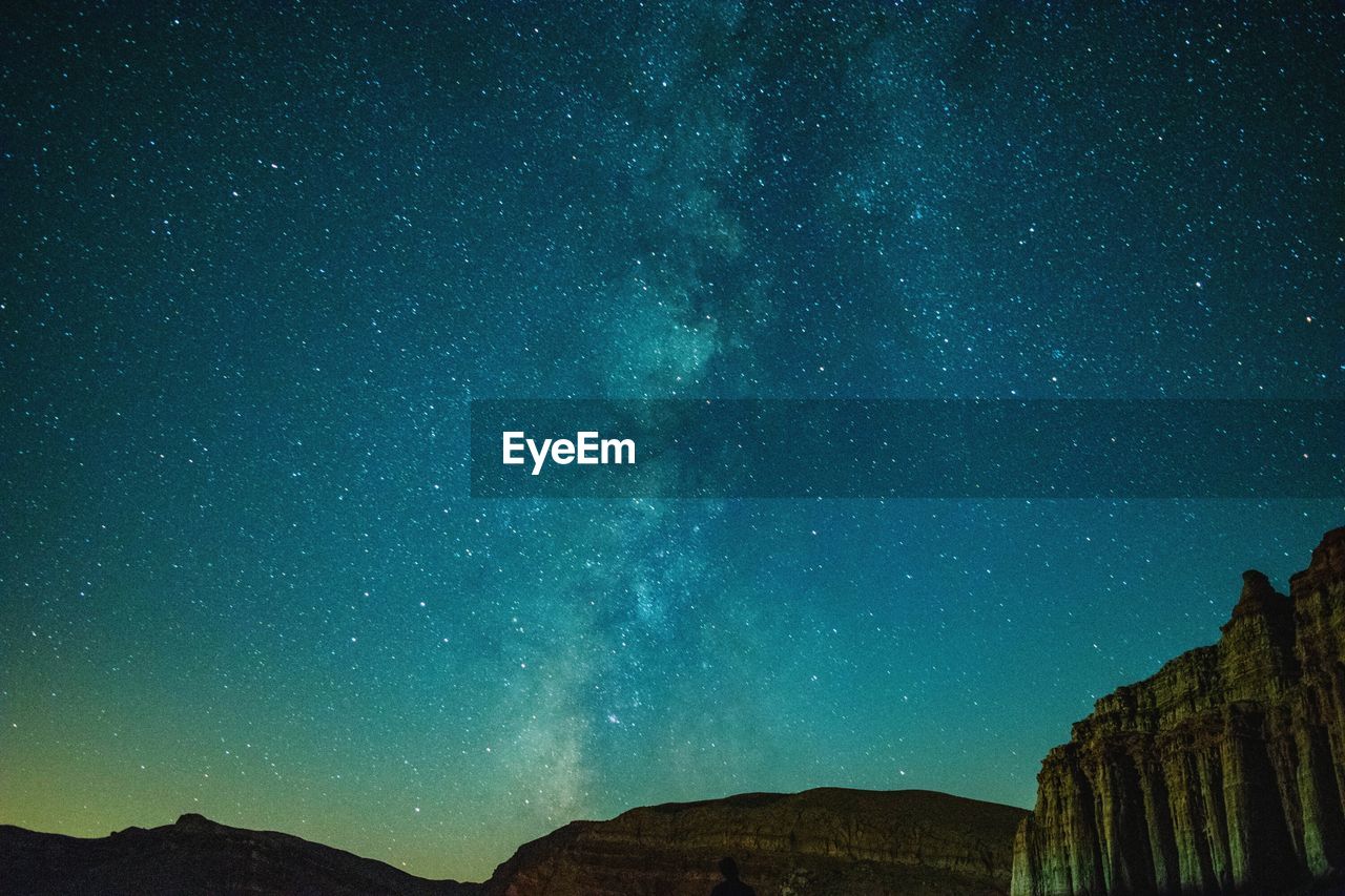 Scenic view of milky way over mountains