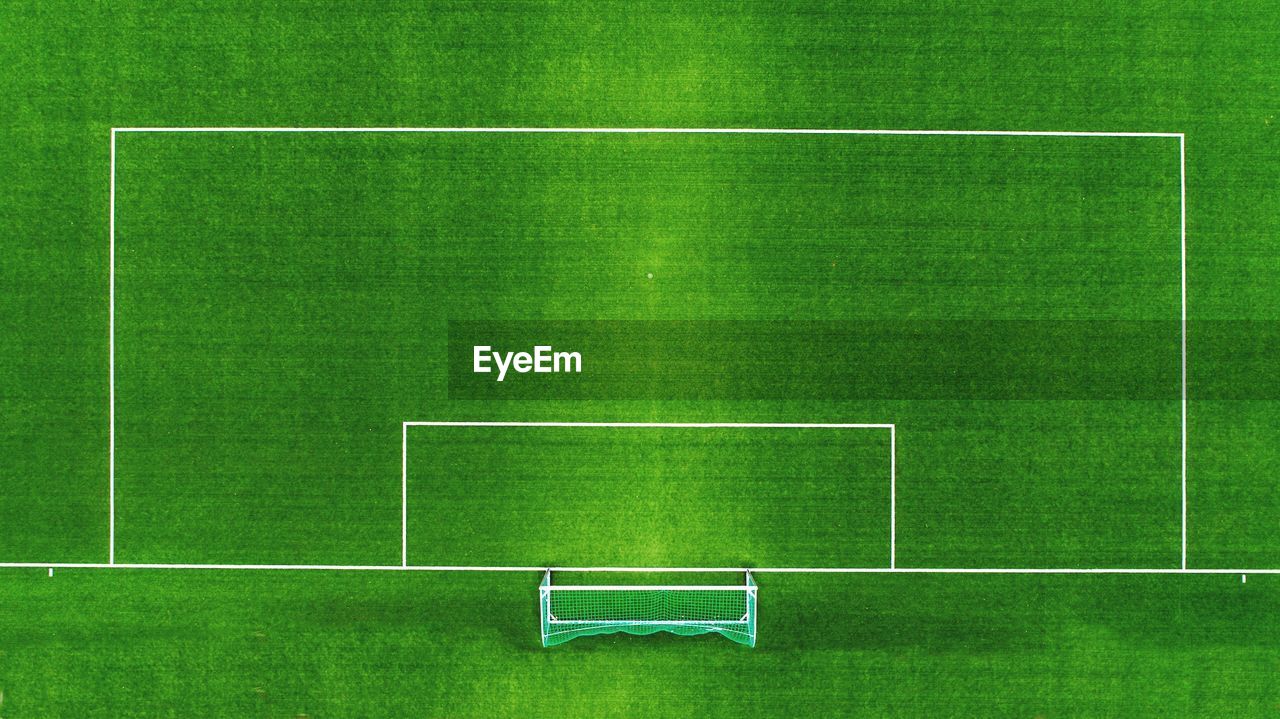 High angle aerial view of soccer field