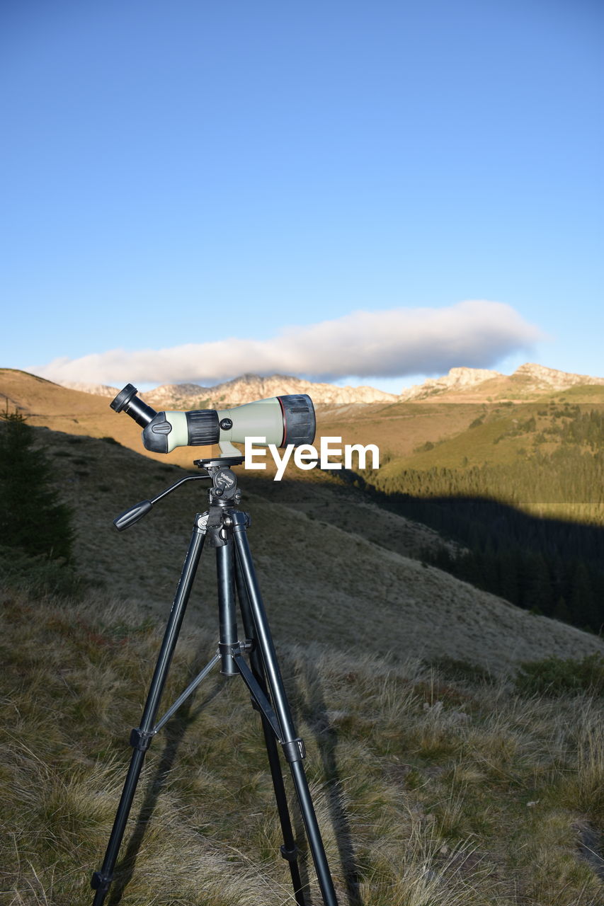 View of camera on field against sky