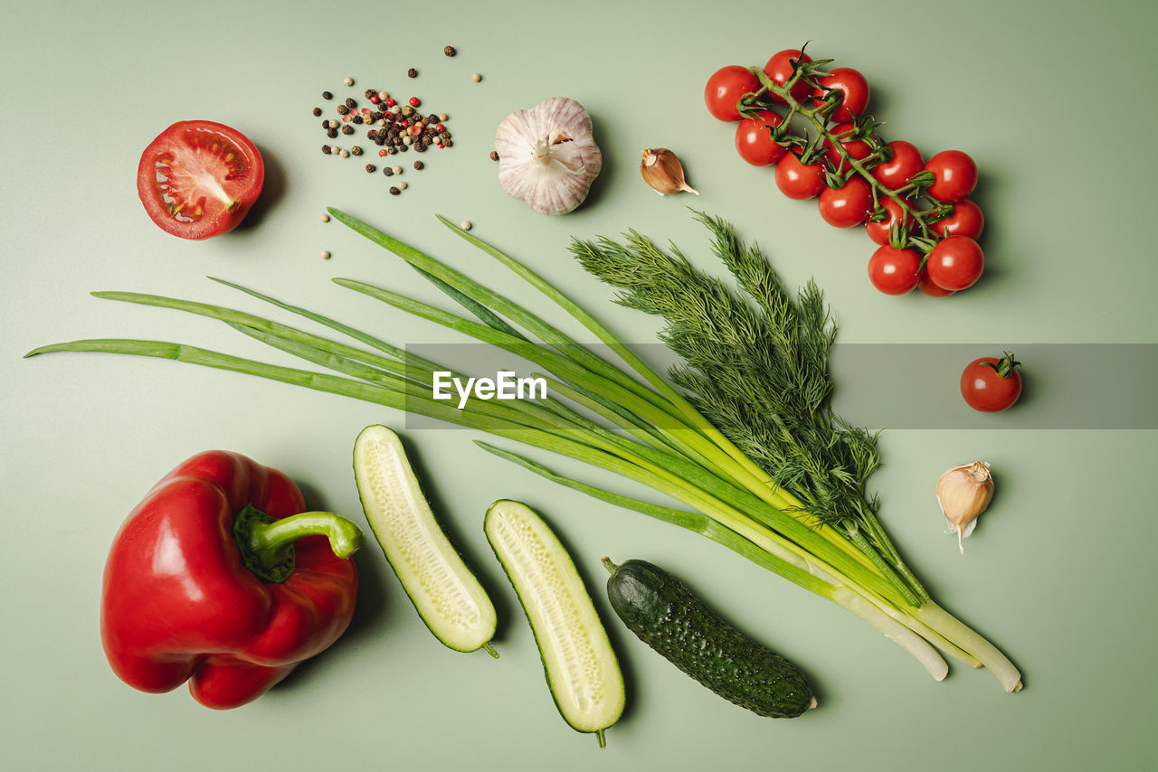 high angle view of vegetables on table