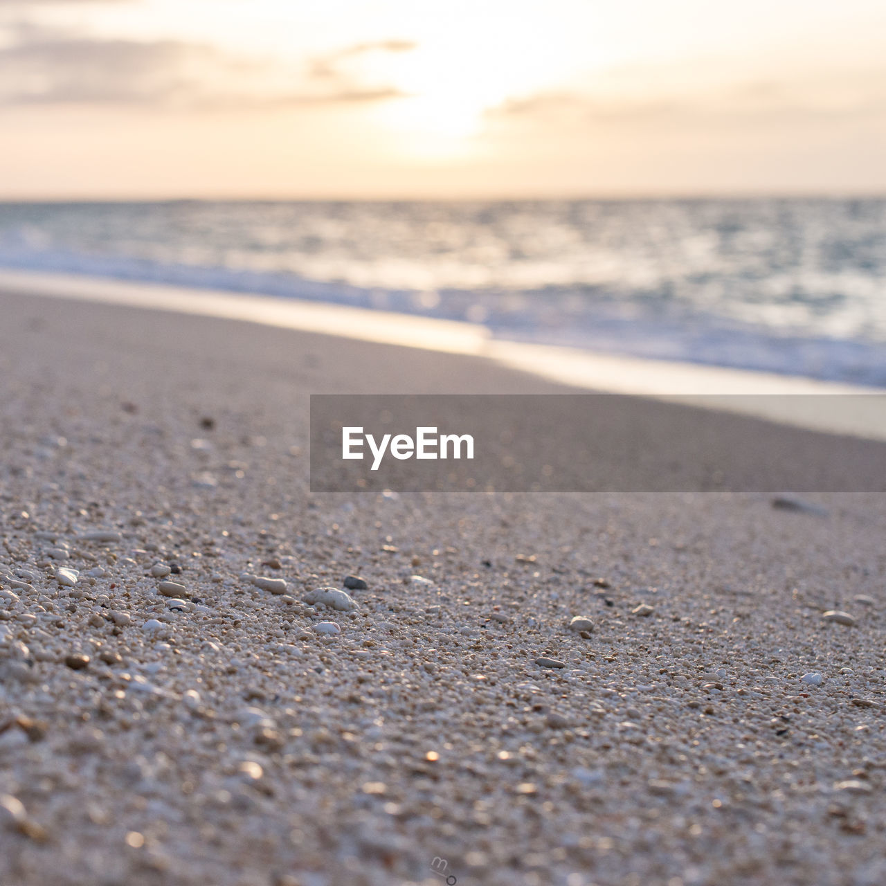 SURFACE LEVEL OF SANDY BEACH AGAINST SKY DURING SUNSET