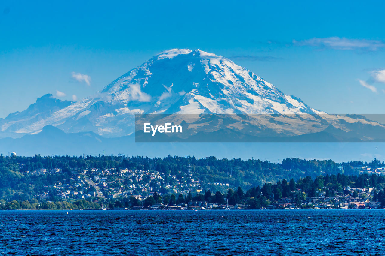 Scenic view of snowcapped mountain and river