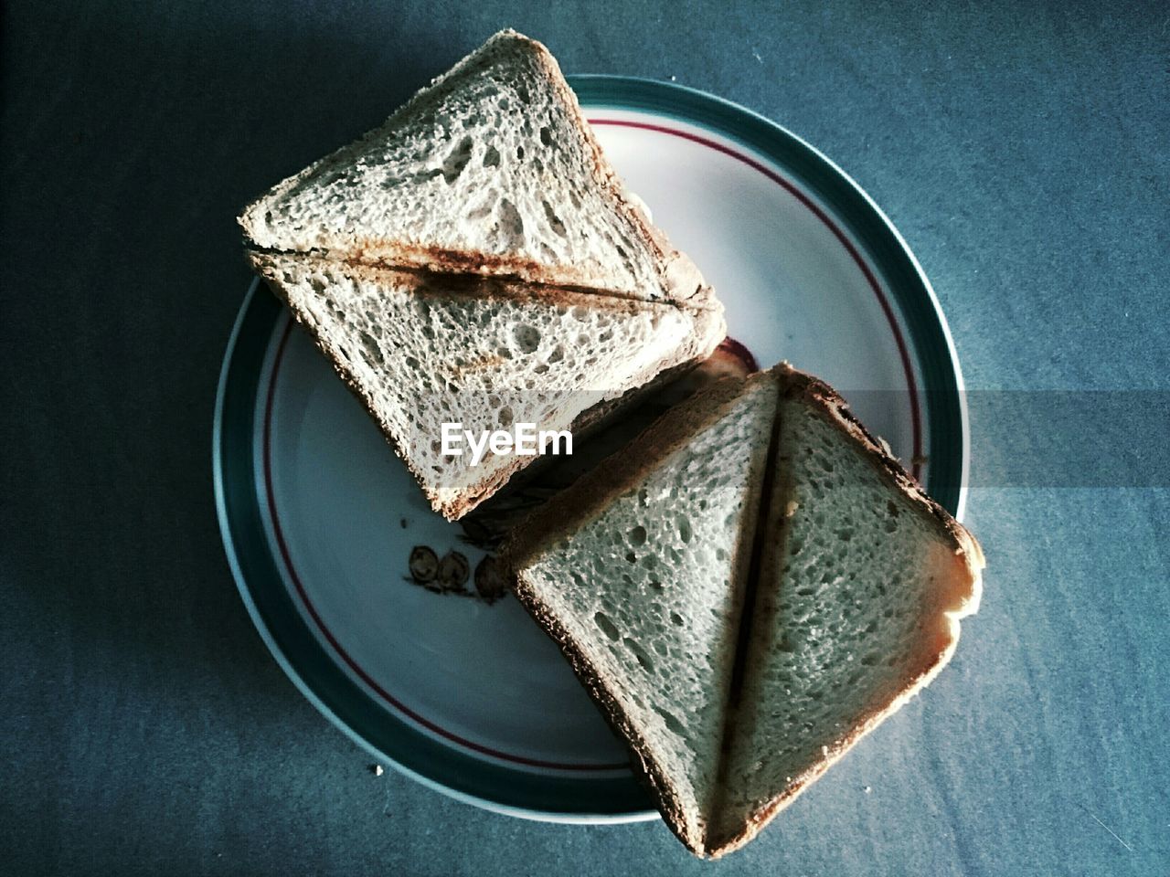 High angle view of bread in plate on table