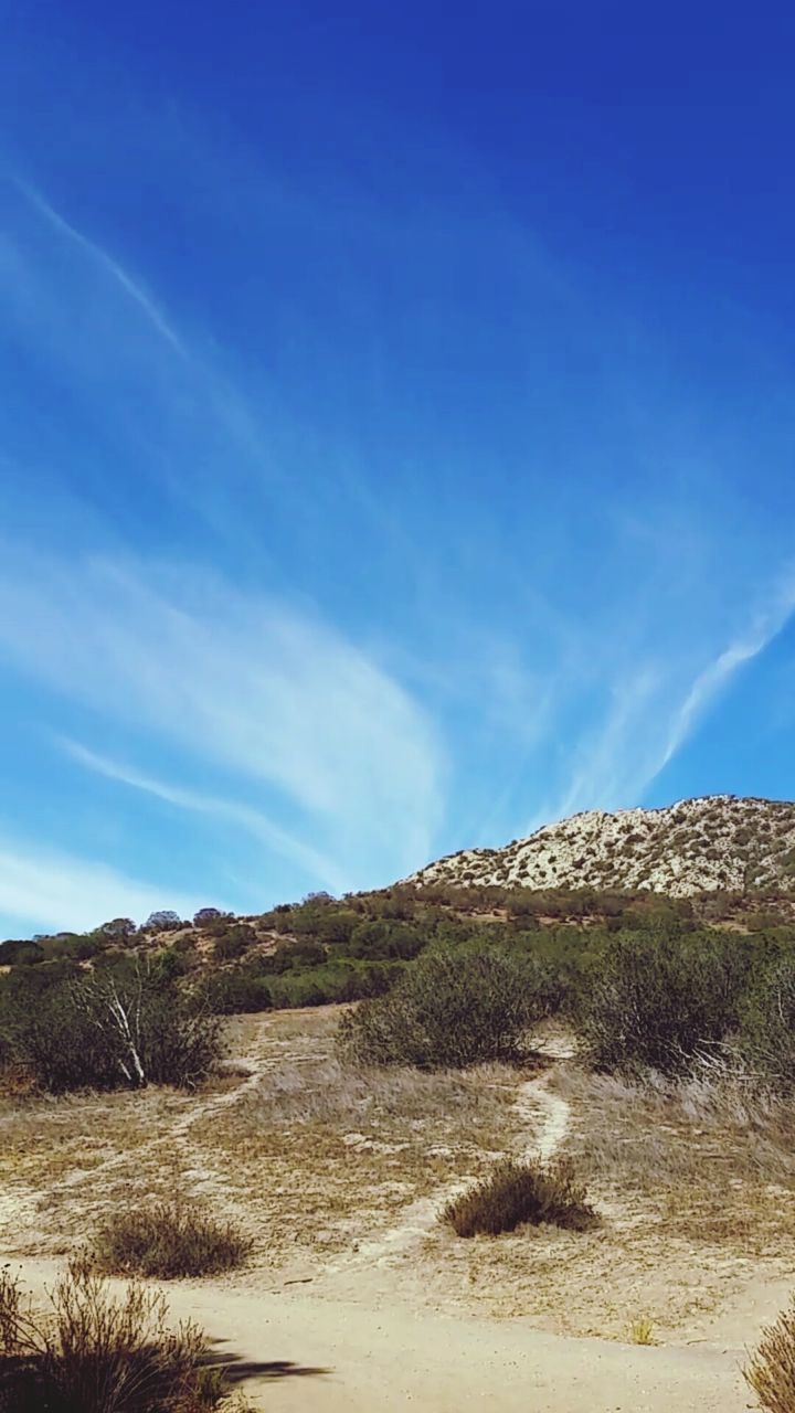 Scenic view of desert against blue sky