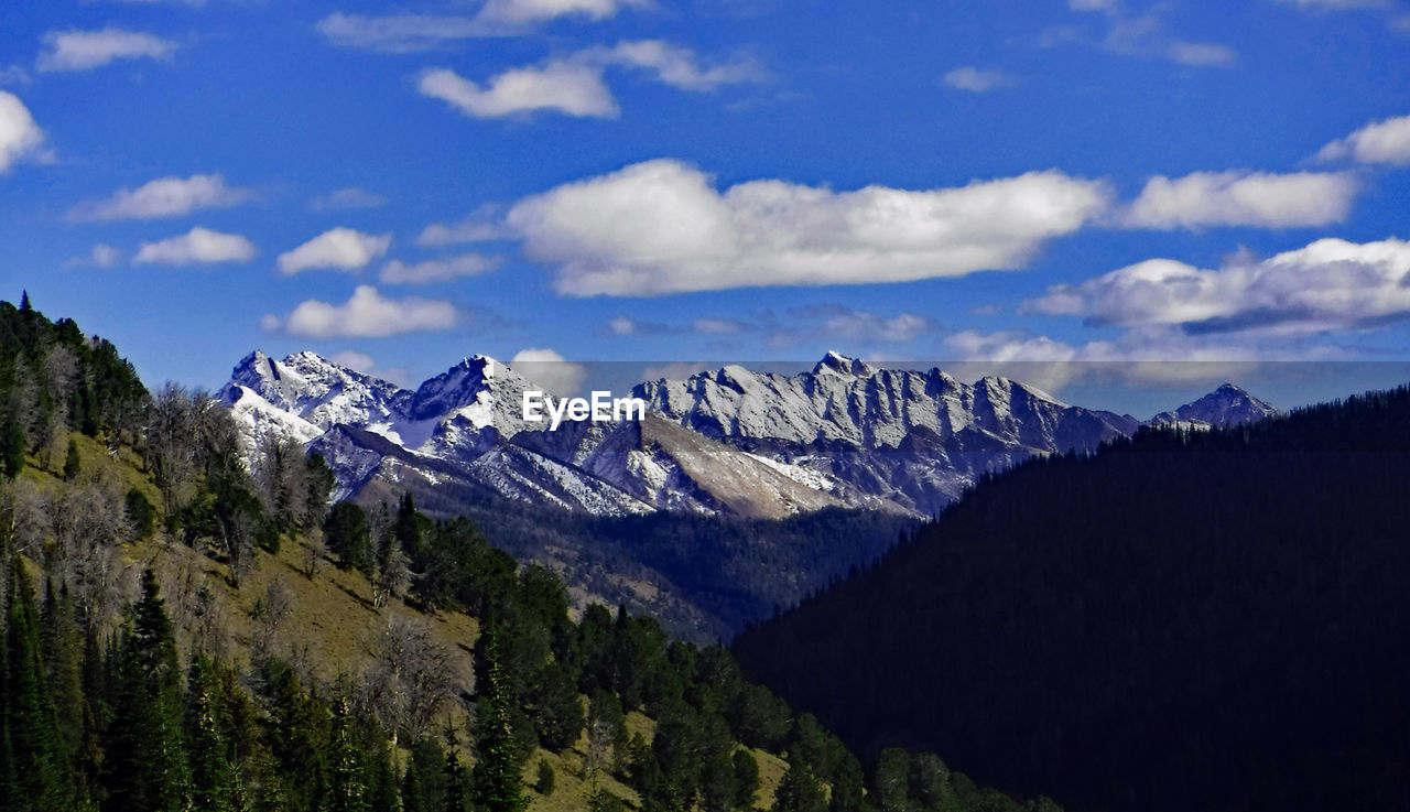 PANORAMIC SHOT OF SNOWCAPPED MOUNTAINS AGAINST SKY