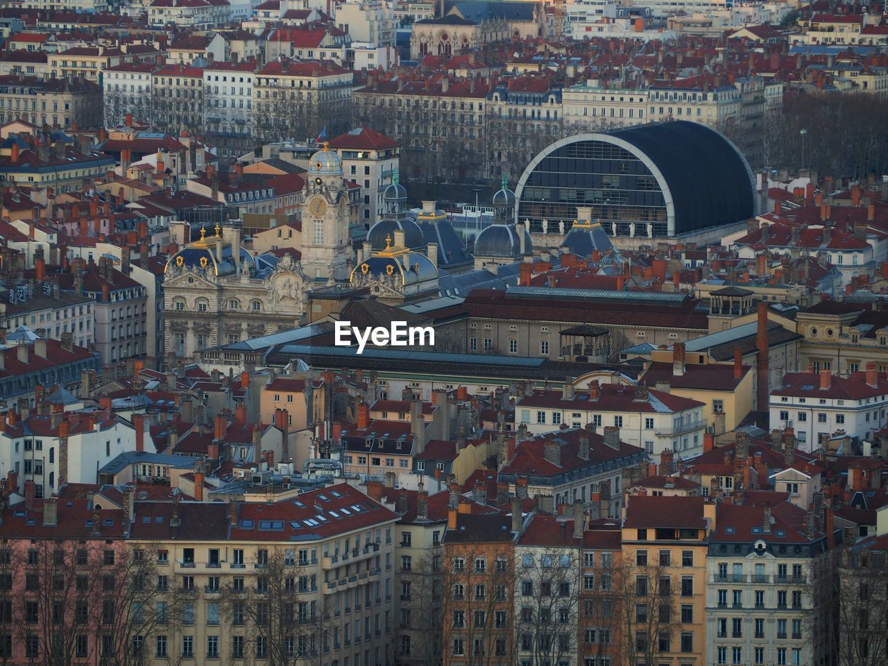 High angle view of buildings in city