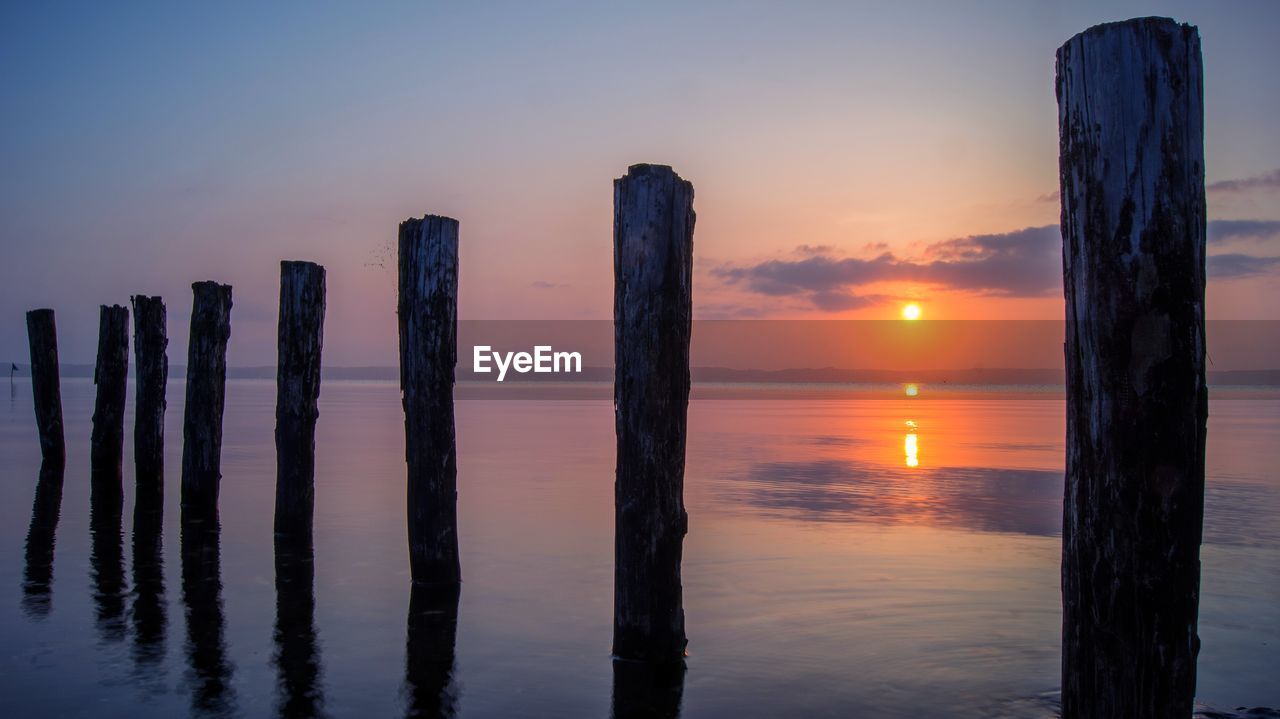 Wooden posts in the sea