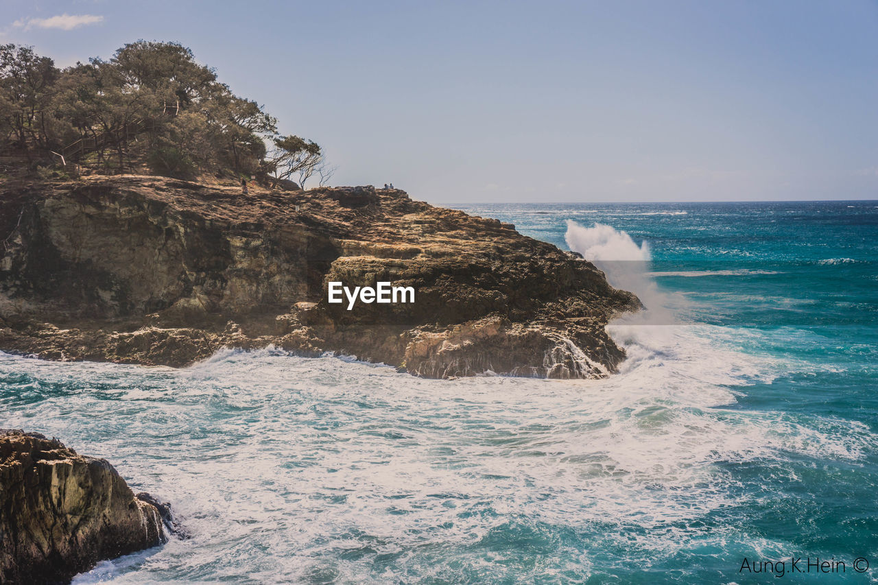 Scenic view of sea against clear sky