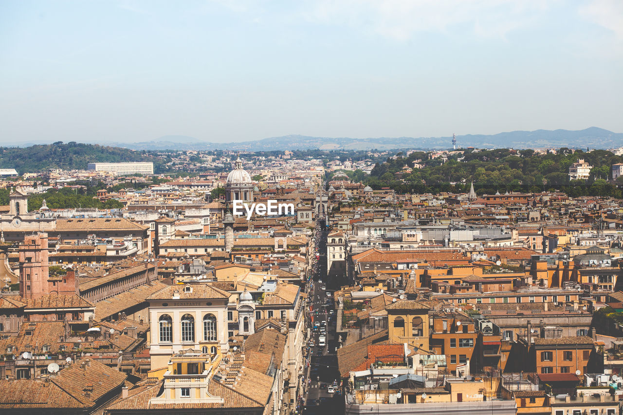 High angle view of townscape against clear sky