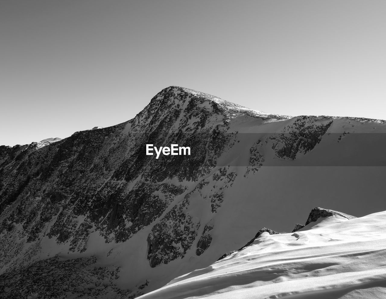 Scenic view of snowcapped mountains against clear sky