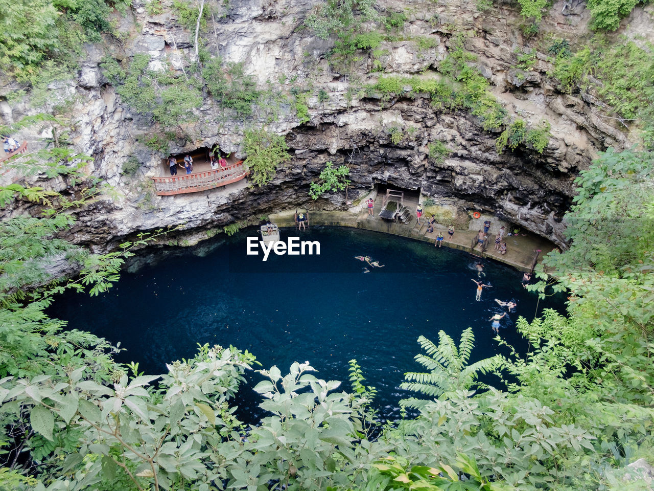 High angle view of lake against mountain