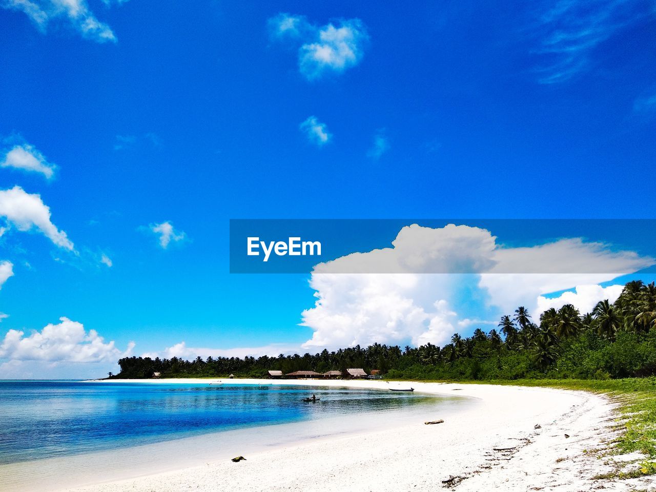 PANORAMIC VIEW OF BEACH AGAINST BLUE SKY
