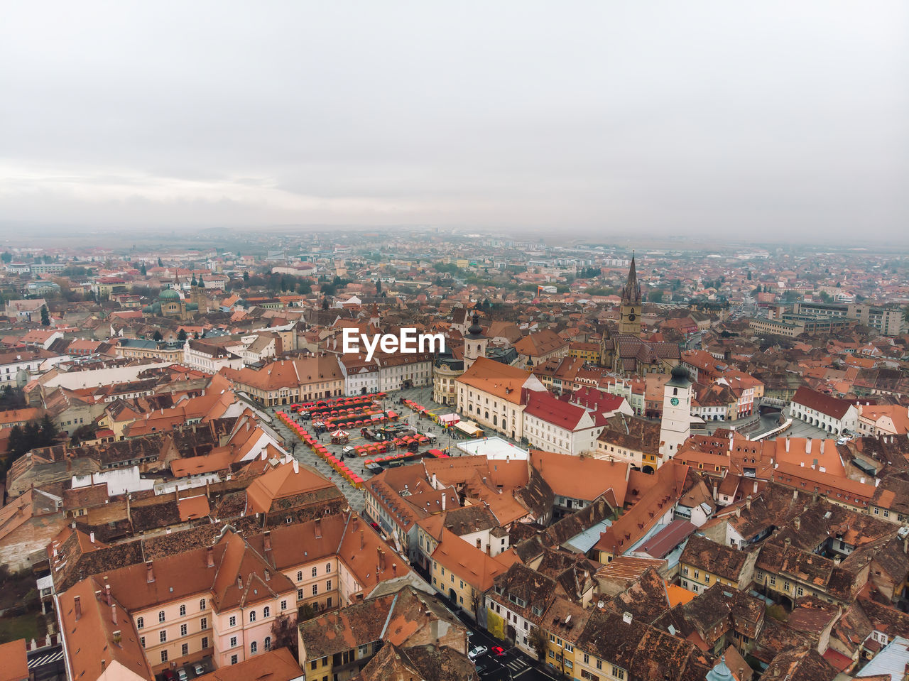 High angle view of townscape against sky