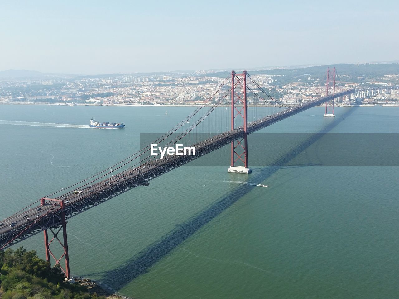 High angle view of suspension bridge over sea