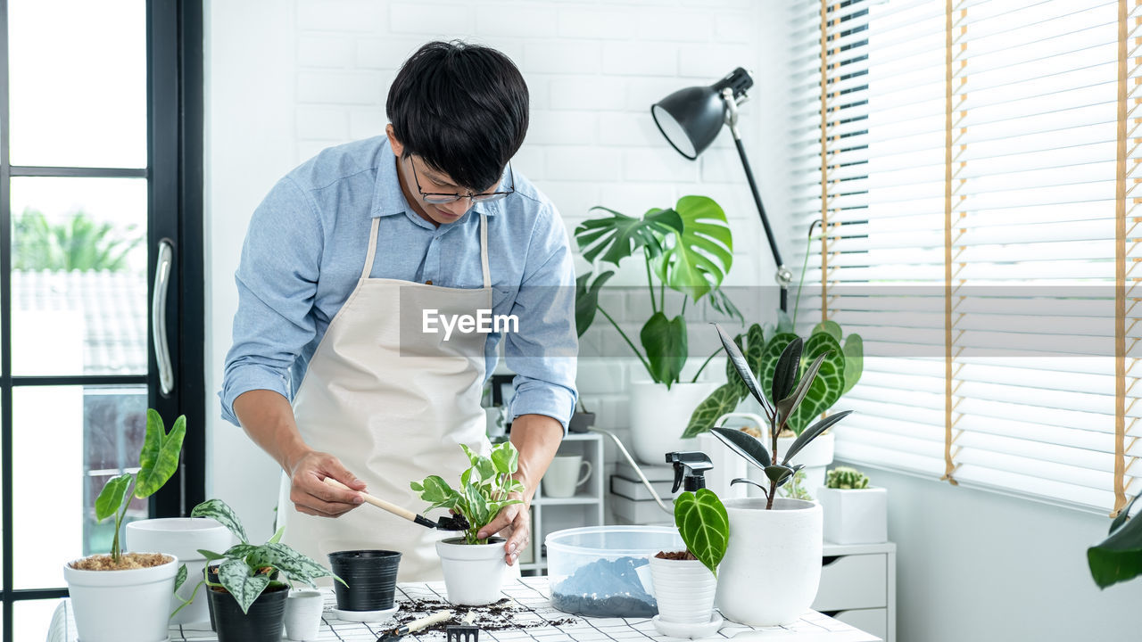 Gardener working at workshop