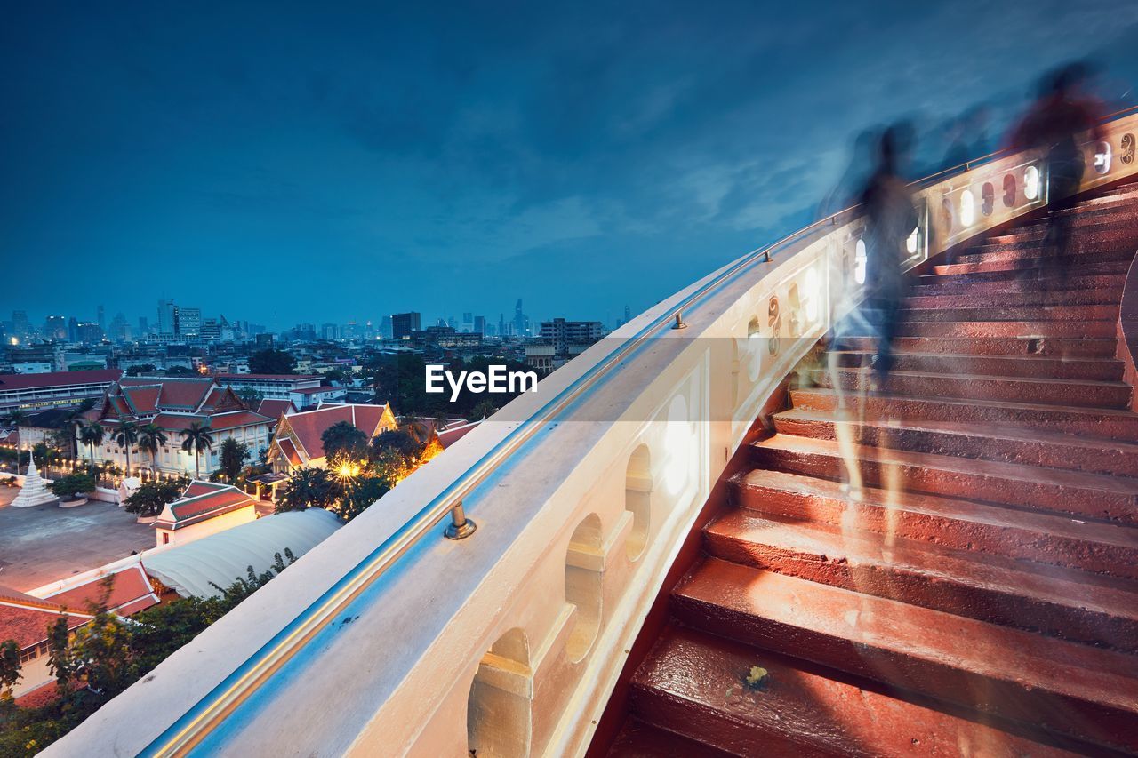 high angle view of city street against sky