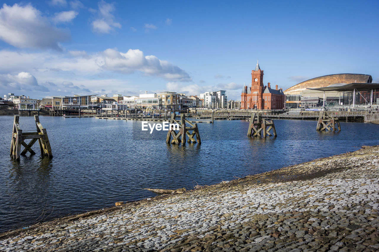 Landscape view of cardiff bay, wales, uk