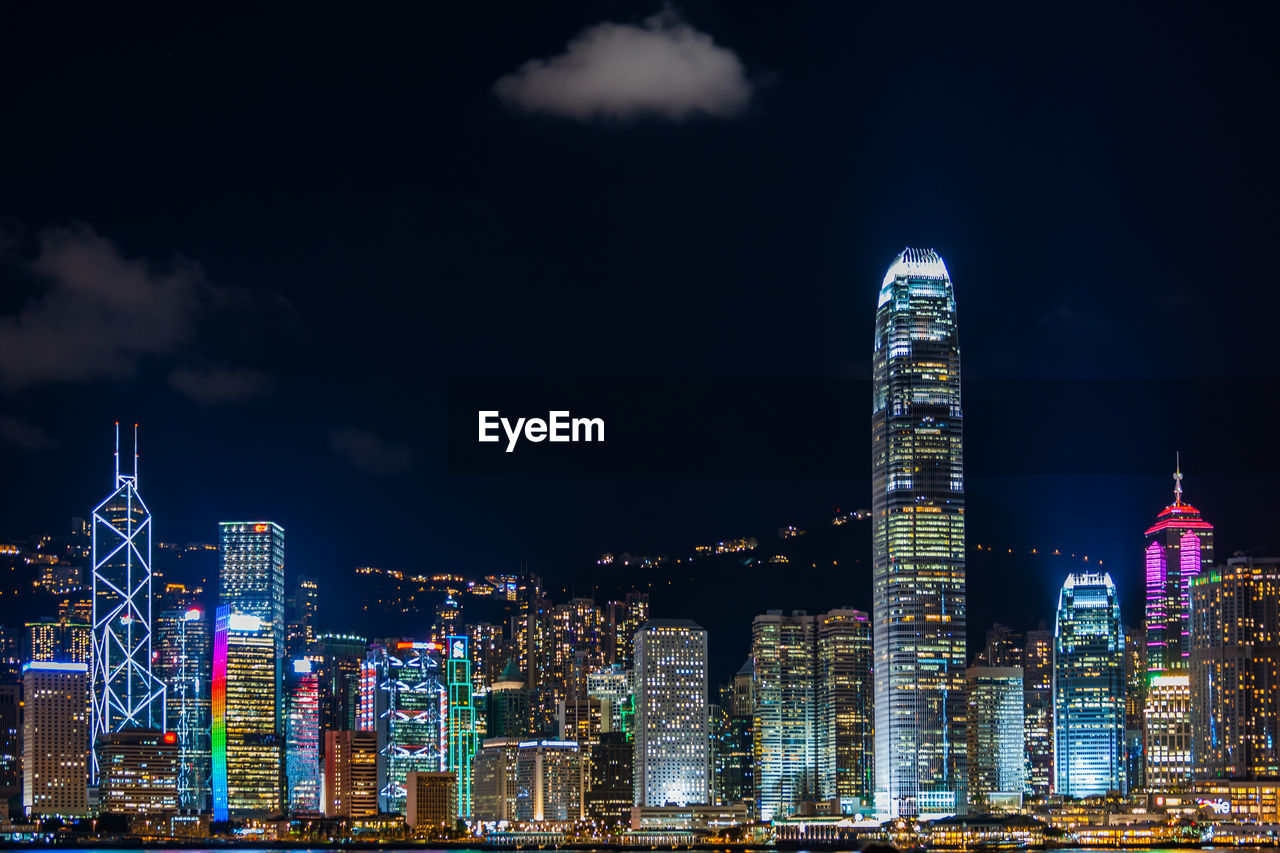 ILLUMINATED CITYSCAPE AGAINST SKY AT NIGHT