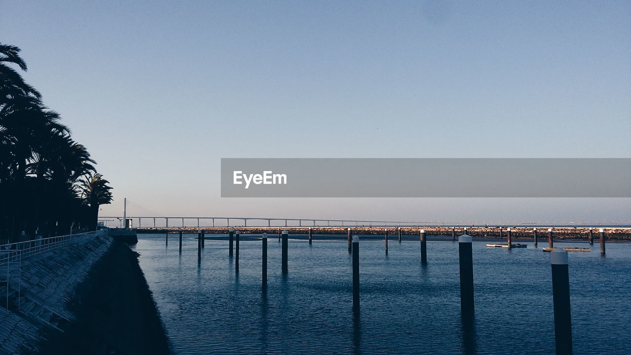 Scenic view of calm sea against clear sky