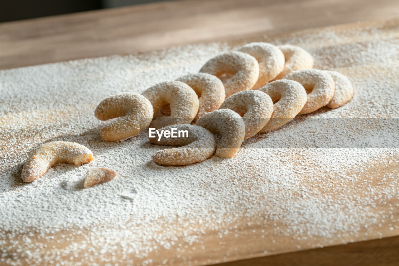 High angle view of baked food on table