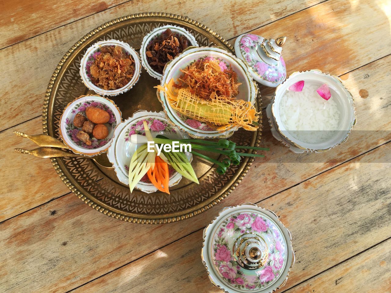 High angle view of food on table