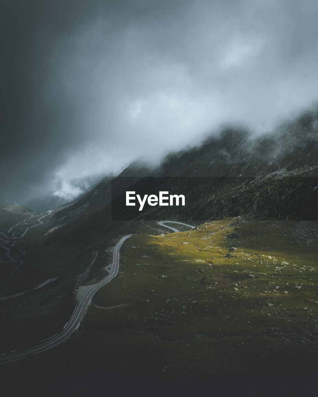 Aerial view of storm clouds over landscape