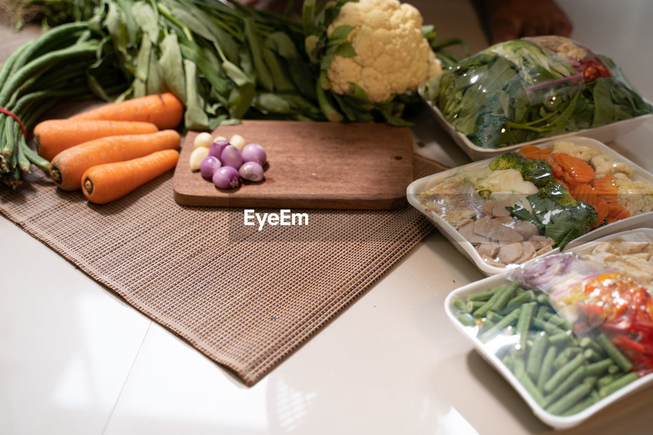 high angle view of food in plate on table