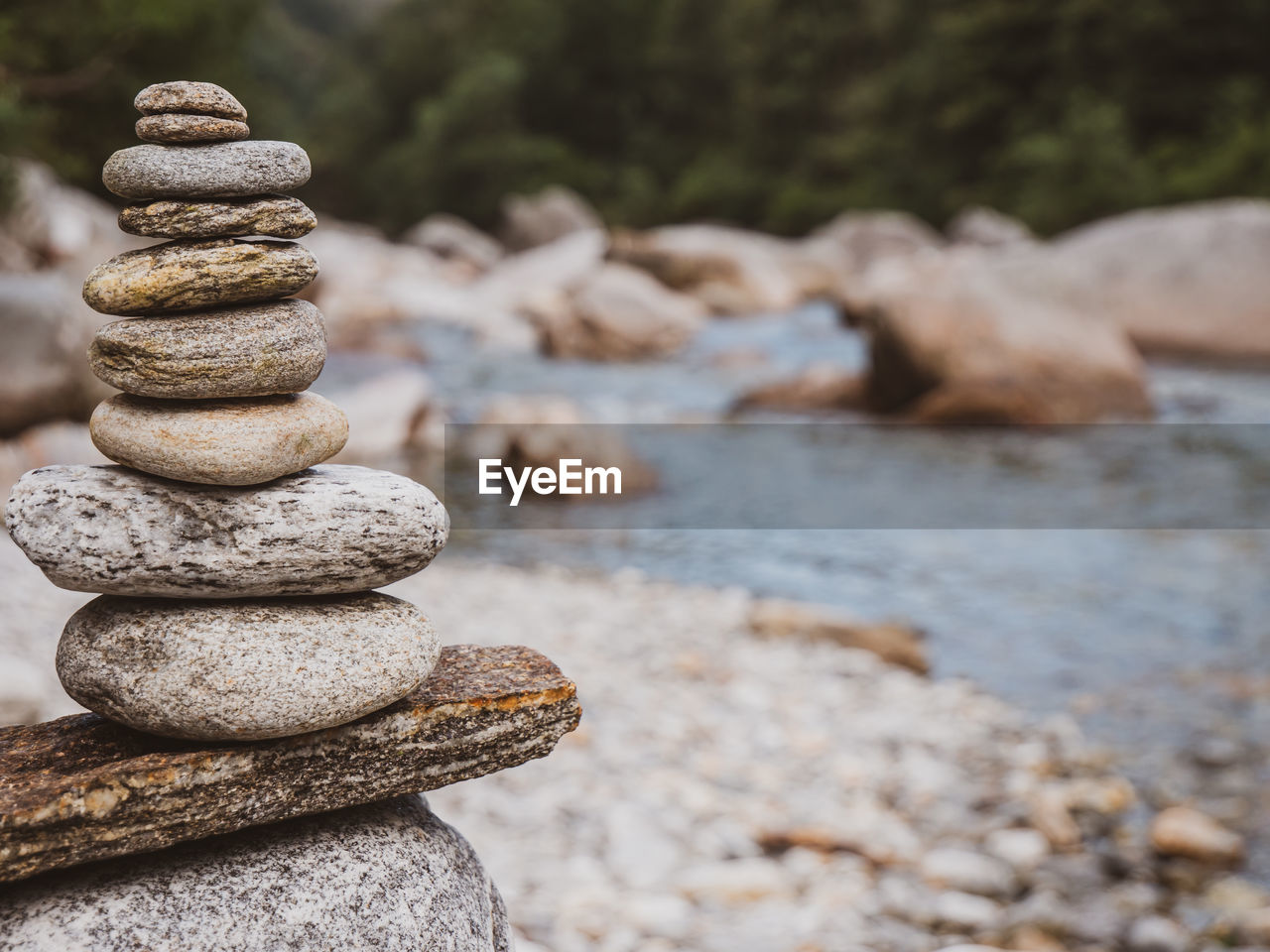 Close-up of stone stack on rock