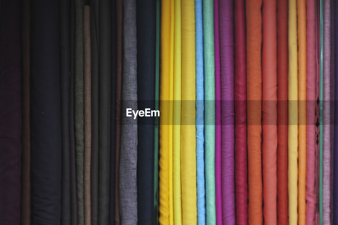 Full frame shot of multi colored textiles in store