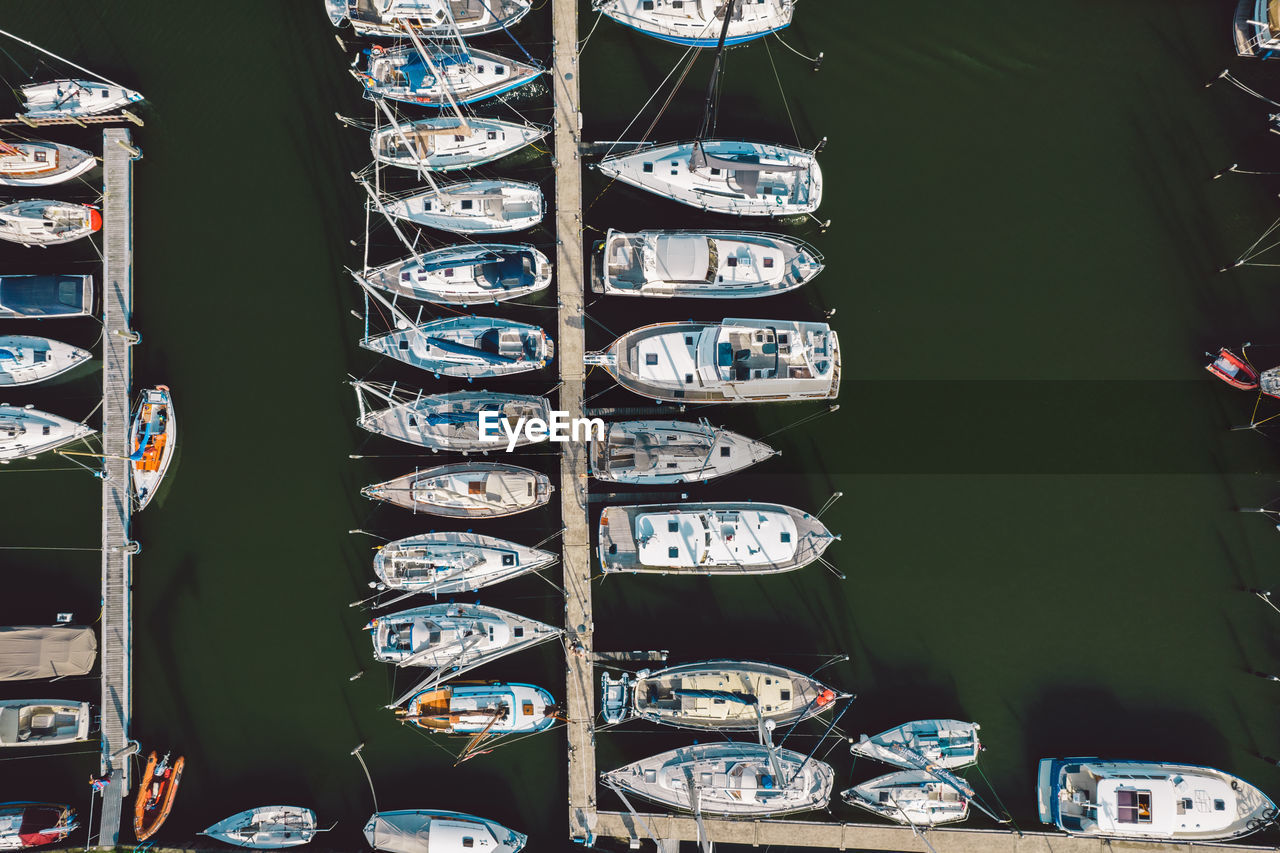 Aerial view of boats at a pier