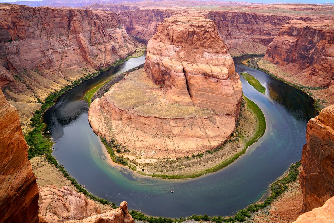 High angle view of rocks in river