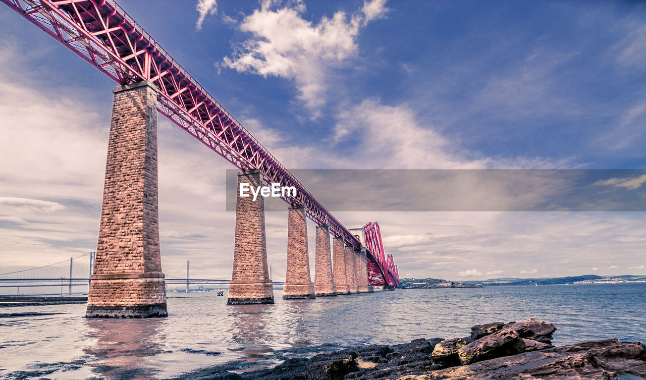 Low angle view of forth bridge against sky