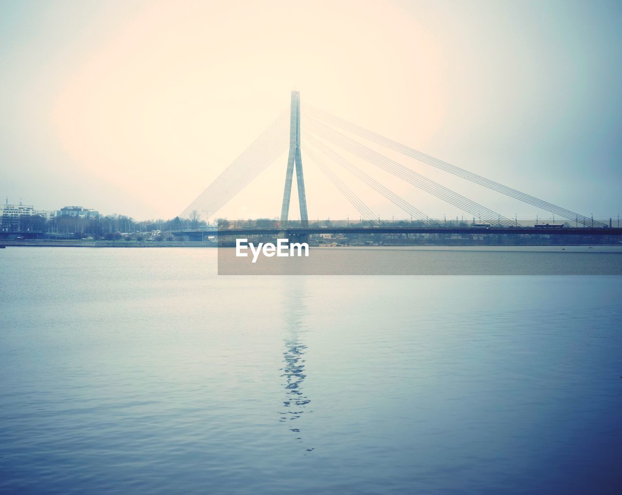 View of suspension bridge over river