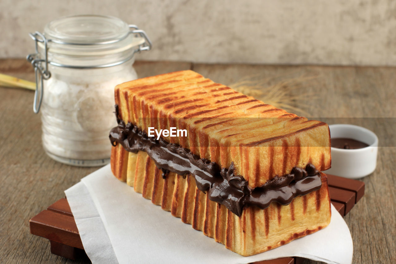 close-up of dessert on table