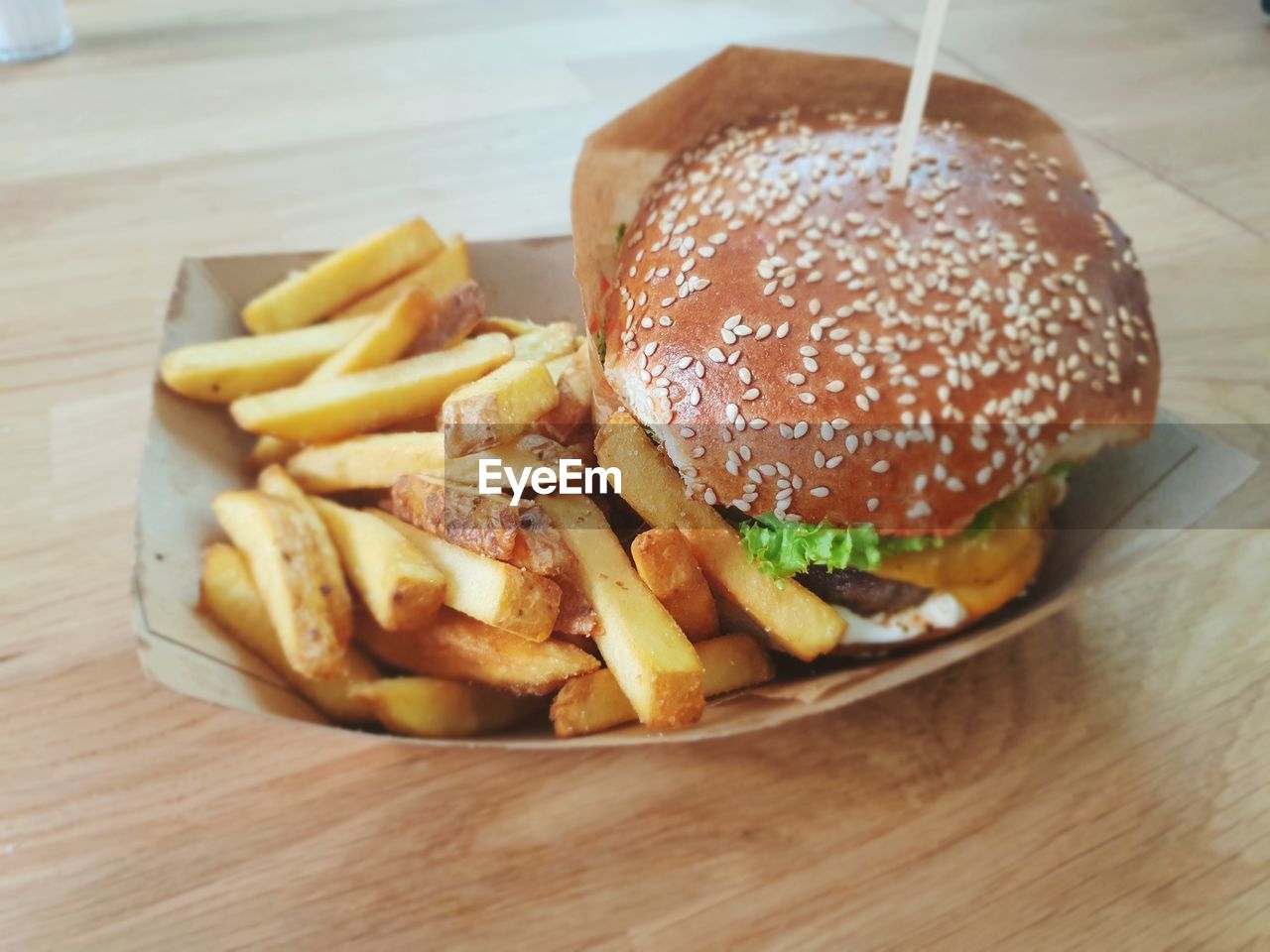 Hamburger on a table