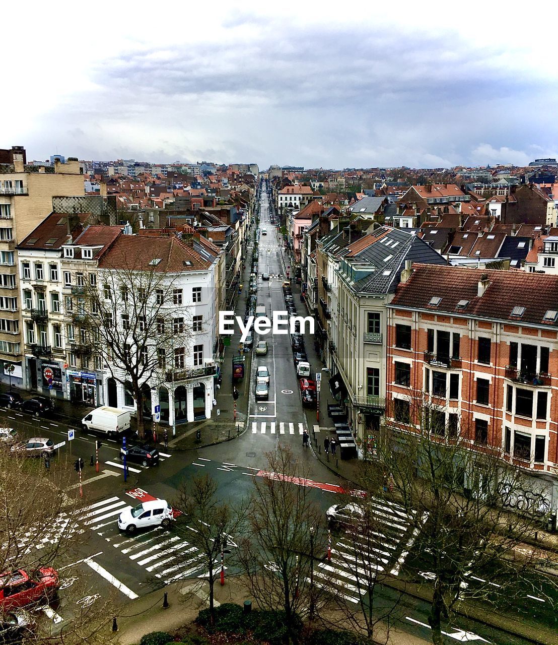 High angle view of street amidst buildings in city