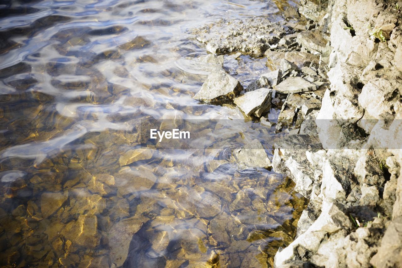 High angle view of rocks in sea