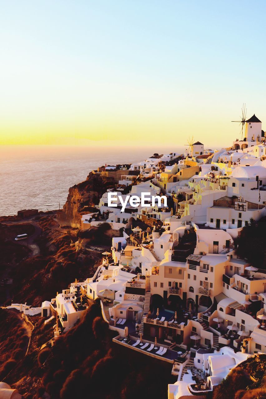 High angle view of town at seaside