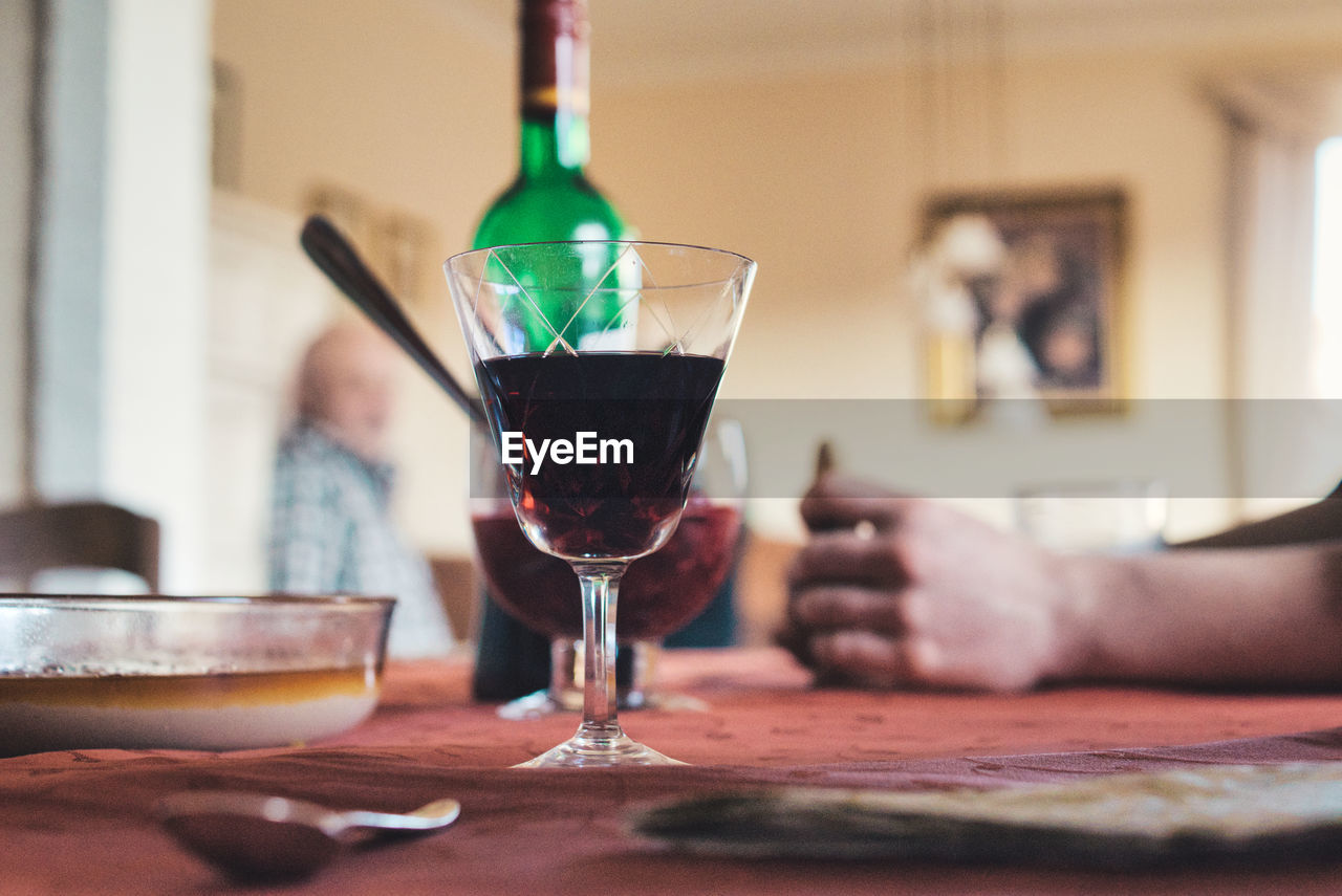 Close-up of wine glass on table