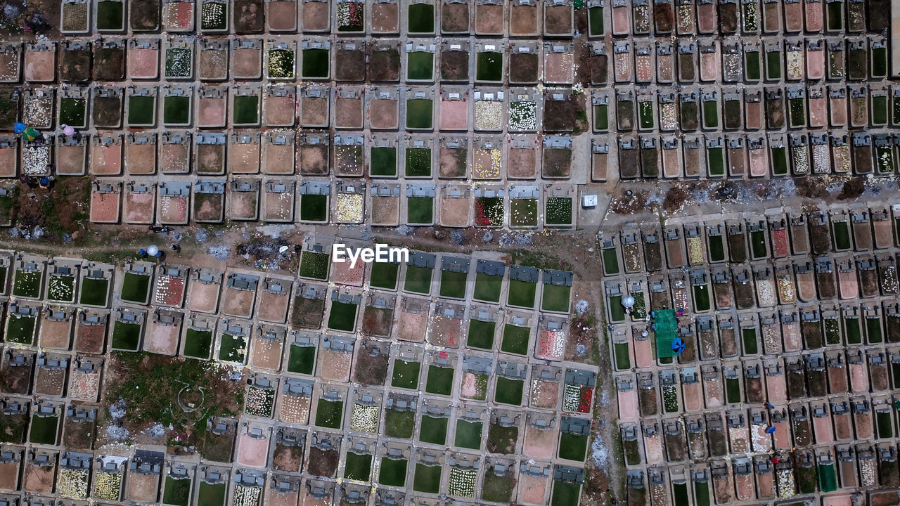 Full frame shot of cemetery in city