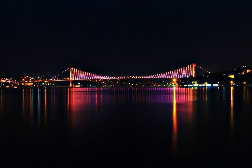 ILLUMINATED BRIDGE OVER RIVER