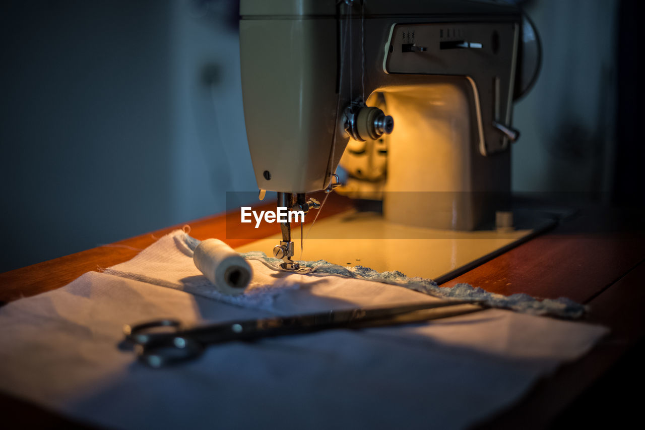 Close-up of sewing machine