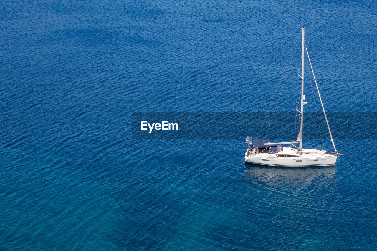 High angle view of sailboat on sea