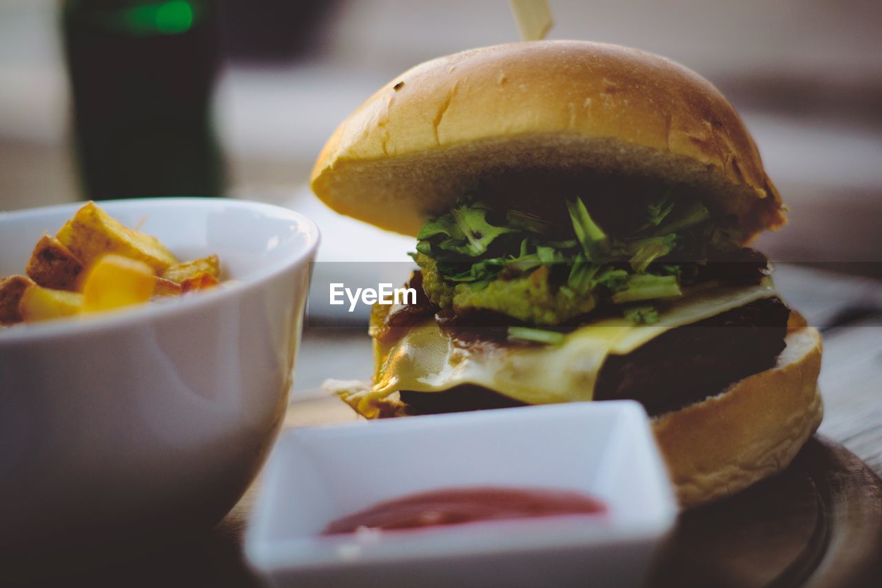 Close-up of burger in plate