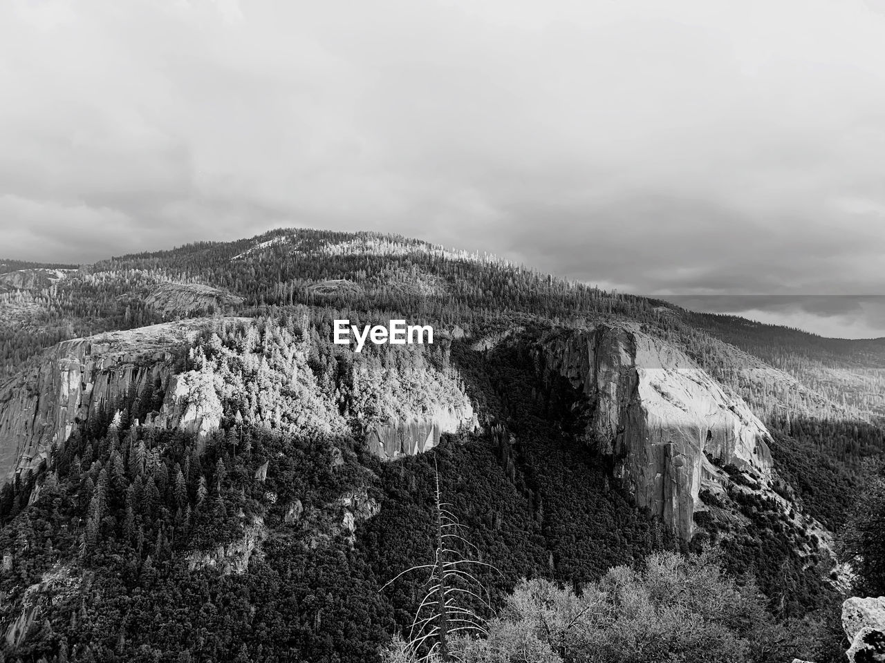 Scenic view of land and mountains against sky